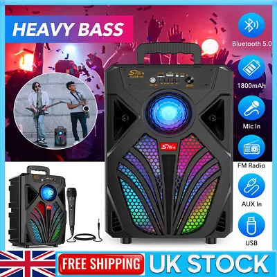 8  Portable Bluetooth Speaker Mic Subwoofer Heavy Bass Sound System Party FM LED • £22.99