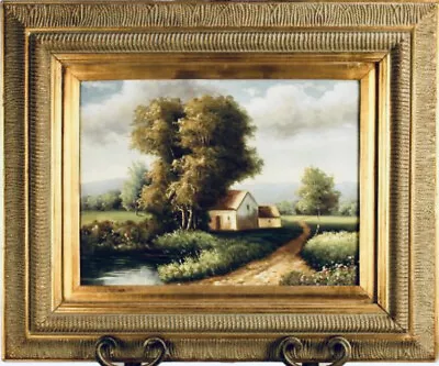 $169.38 • Buy Vintage Countryside Cottage On Pond Landscape Painting Oil On Board Framed 24.5”