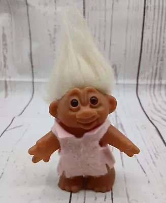 1986 Dam Troll Doll White Hair Pink Dress Vintage Mouth Open 5 In • $24.99