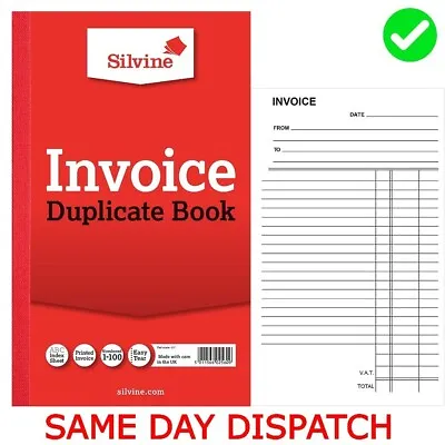 Silvine Duplicate Invoice Book Receipt Record Numbered Pad 1-100 Easy Tear • £7.50