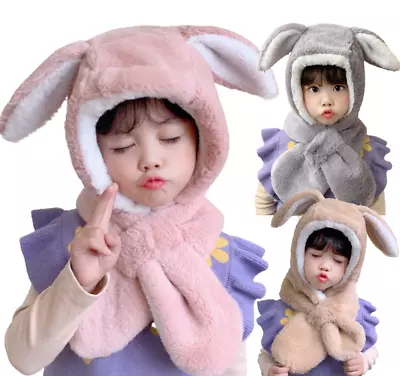 Kids Girls Faux Fur Rabbit Ear Animal Trapper Hat With Scarf Snood • £8.99