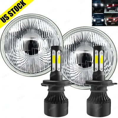 7 Inch Led GLASS Headlight Round ORIGINAL CLASSIC LOOK Conversion Chrome Pair • $69.84