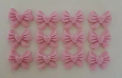 12 Handmade 100% Edible Heart Bow Cake Cupcake Toppers *available In Any Colour* • £5.55