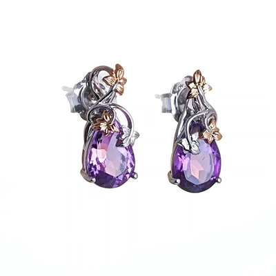 £650 • Buy Clogau 18ct Gold Earrings Stud Purple Amethyst Love Vine Rose White Gold