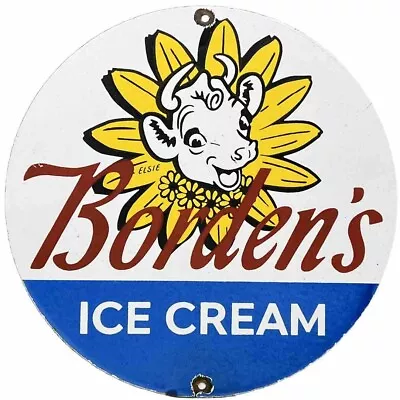 Vintage Bordens Ice Cream Porcelain Sign Gas Station Pump Plate Dairy Cow Farm • $116.38