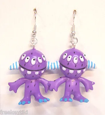 Harajuku Japan The Gooli Monsters PURPLE BLINKS Mini Art Toys 2  Dangle Earrings • $7.95