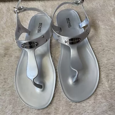 NIB - Michael Kors MK Plate Jelly Silver Thong Sandal - Size 6 • $39.99