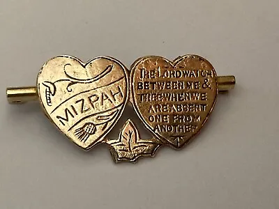 Stunning Vintage Mizpah Double Heart Brass Brooch • £15