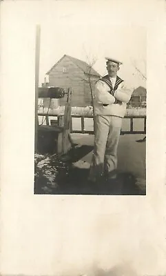United States Seaman Navy Man Sailor Suit Next To Well On Farm Cant Find The Sea • £13.01