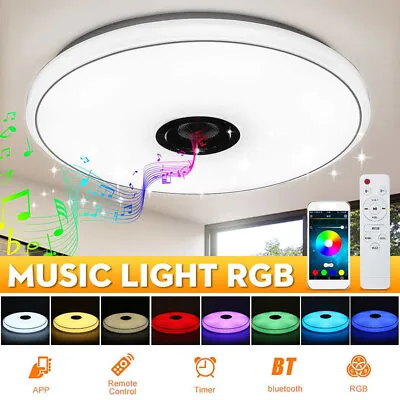 Smart Ceiling Light 36W LED Music Bluetooth Speaker Lamp RGB Dimmable W/Remote • $26.19
