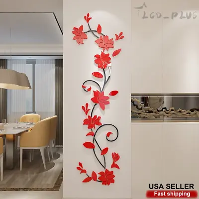 $8.25 • Buy 3D Rattan Flower Wall Stickers For Door Living Room Bedroom Decal DIY Decor US
