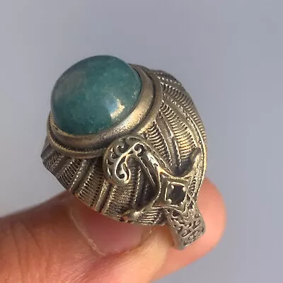 Ancient Viking Ring: Warrior Turquoise Stone - Intricate Decorative Elements • $0.99