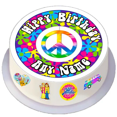 1960's  Birthday  Round Edible Cake Topper Personalised For 7 / 8 Inch Cake • £3.49