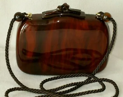 Vtg Furla Italy Brown Lucite Crossbody Minaudiere Handbag • $75