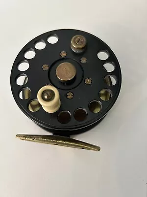 Vtg Brass And Wood FACILE Fishing Reel • $125