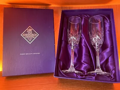 Edinburgh Crystal Glasses 2 Champagne Flutes Never Been Used Original Box • £25