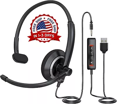 Auriculares USB Para Computadora Con Micrófono Para PC Portátil Color Negro NEW • $56.99