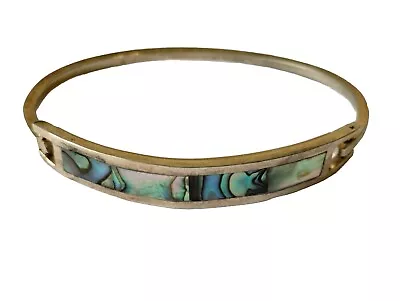 Abalone Shell Inlay Bracelet Alpaca Silver Mexico Hinged  • $4.99