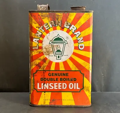 Old Vintage Lantern Brand 3 Liter Linseed Oil Adv. Sign Empty Iron Tin Can Box • $177.27