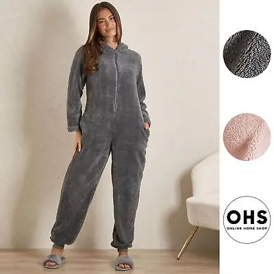 OHS Teddy Fleece 1Onesie Jumpsuit Hoodie Adults Zip Sleep Pyjamas Warm Nightwear • £12.99