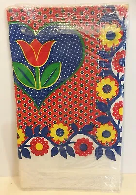 Vintage Bridge Card Table Cover 60s 70s Folk Heart Flower Print Beautiful! • $19.49