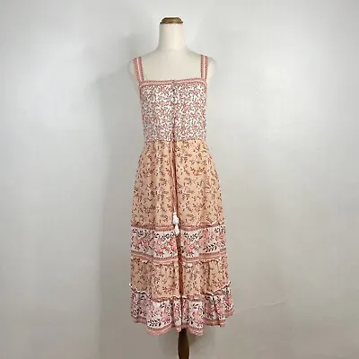 $120 • Buy Arnhem Size 8 Pink Floral Sleeveless Button Down Boho Knee Length Lined Dress