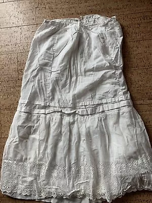 Antique Petticoat Cotton & Eyelet Lace Tiered White 33” Long • $12.90