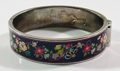 Vera Bradley Bangle Bracelet Silver Tone Black With Flowers • $10.99