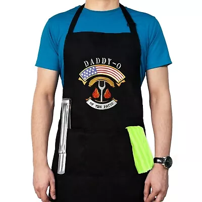 Premium Embroidered Daddy O Of The Patio Funny Aprons Men Grilling BBQ And Chef • $14.99