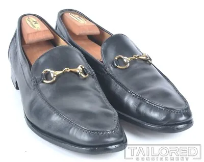 MORESCHI Solid Black Leather Mens Gold Bit Loafer Dress Shoes ITALY - 11 • $45