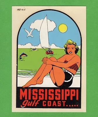 Vintage Original 1949 Souvenir  Miss Mississippi  Gulf Coast Pinup Decal Art Gem • $31.39