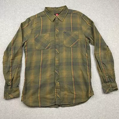 Quiksilver Flannel Shirt Mens Medium Green Plaid Button Up Long Sleeve Pockets • $16.95