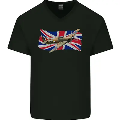 Hawker Hurricane With The Union Jack Mens V-Neck Cotton T-Shirt • £11.99
