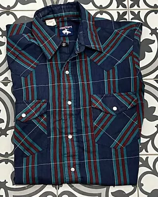 Western Vintage Pearl Snap Cowboy Rancher Button Down Chute Shirt Mens Small • $31.20