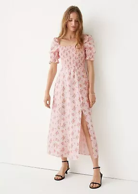 & Other Stories Printed Puff Sleeve Linen Midi Dress Size 36 / 8 New • $80