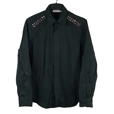 Vtg Moschino Jeans Misura Long Sleeve Studded Collared Shirt Black Medium A834 • $80