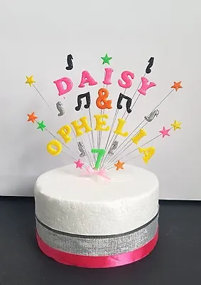 £13.75 • Buy Disco, Musical Note Double Name Personalised Birthday Cake Topper, Handmade