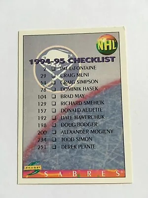 $1.50 • Buy 1994-95 Score Hockey Card #264 Buffalo Sabres Calgary Flames Dual Checklist SP