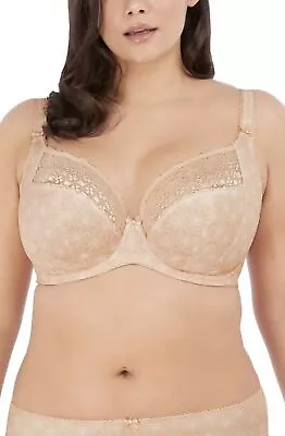 Elomi Kim UW Plunge Bra W/ Stretch Lace 4340 Beige Print UK Size D-GG New W/tag • $42.99