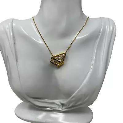 Piano Necklace Gold Tone With Clear Crystals Music Charm 18 Inch Chain • $10.99