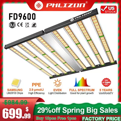 Phlizon FD9600 1000W LED Grow Light Bar Full Spectrum CO2 Indoor Commercial Grow • $459.74