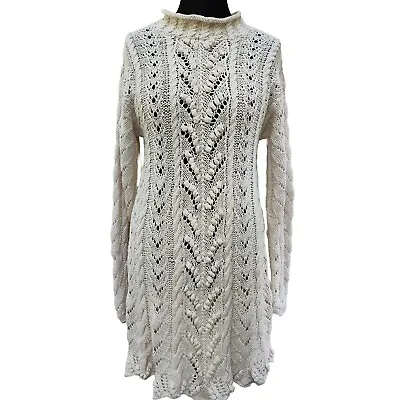 Woodland Ireland Jumper Dress Handknitted Cream Aran Cable Knit Size Large 12/14 • £69.99