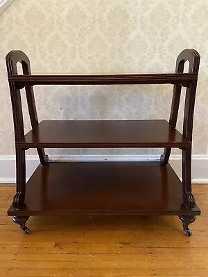 Ethan Allen British Classics Vintage 3 Tier Wood Bar Cart Shelf Table On Wheels • $595