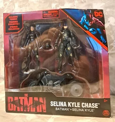 The Batman & Selina Kyle Chase 4  Action Figure Batcycle 2022 DC Spin Master New • $17.72