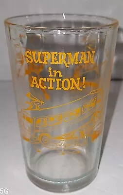 VINTAGE CLEAR Yellow Blue 1964 SUPERMAN IN ACTION 5-3/4  Polander PROMO GLASS DC • $27.99