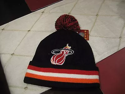 Mitchell And Ness Miami Heat Blackout Stripe Pom Beanie Nba Nwt • $11.99