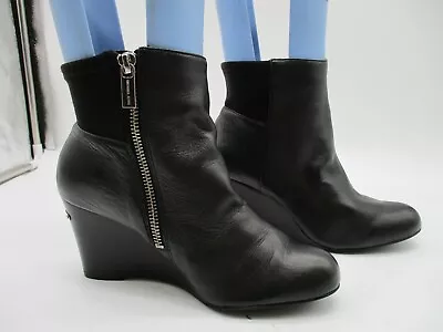Michael Kors Black Leather Zip High Wedge Heel Women's Ankle Boots • $39.95