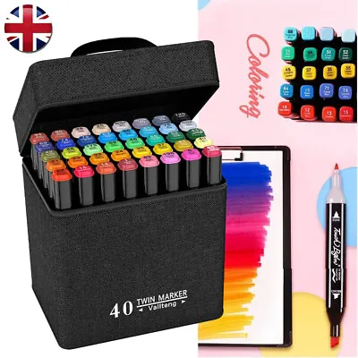 40 Colors Paint Pens Sets Dual-Ended Fine Art Marker Metal Glass Rock Waterproof • £10.90