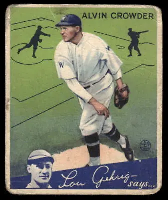 $18 • Buy 1934 Goudey Alvin Crowder 15 Good Baseball Washington Senators