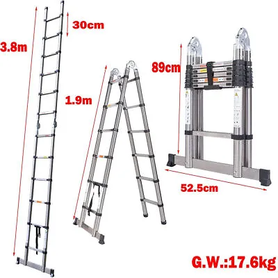 2.6M-5.0M Folding Extenable Ladder Telescopic Multi-Purpose Ladders 8.5FT-16.5FT • $117.16